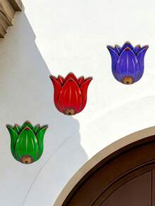 3 Pcs Vintage Distressed Metal Tulip Flower Wall Decor, Colorful Floral Wall Ornaments, Weatherproof Outdoor Wall Artwork, Farmhouse-Style Hanging Decorations For Courtyards, Patios And Garden Fences, Wall Hangings For Indoor Living Rooms & Entryways - Vintage Tulip Wall Decor - View 9