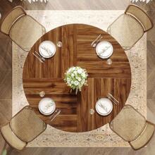 LITTLE TREE 47-Inch Round Dining Table, Wood Kitchen Table With Sturdy Metal Base For 4-6 People, Large Circle Dinner Table For Dining Room, Kitchen, Living Room (Brown & Black, Only Desk) - Brown & Black - View 8