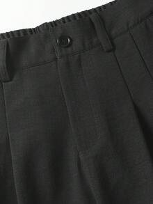 男士仿亞麻純色休閒直筒長褲，極簡日常通勤百搭紋理亞麻感長褲 - 黑色 - 查看 4