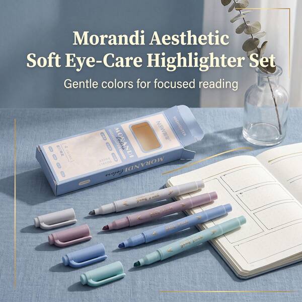 4pcs Morandi Dual-Tip Fluorescent Pens, Soft Macaron Colors, Eye-Friendly Gentle Tones, Smooth Writing, Artistic Stationery, Suitable For Students, Journals, Notebooks, Drawing And Annotation