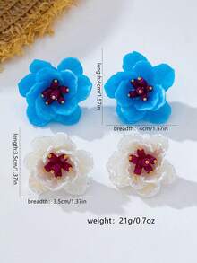1 Pair/2 Pairs Begonia Flower Earrings, Niche Design, Gentle Blue And White Multi-Layer Petal Ear Studs - Braided Earrings - View 2