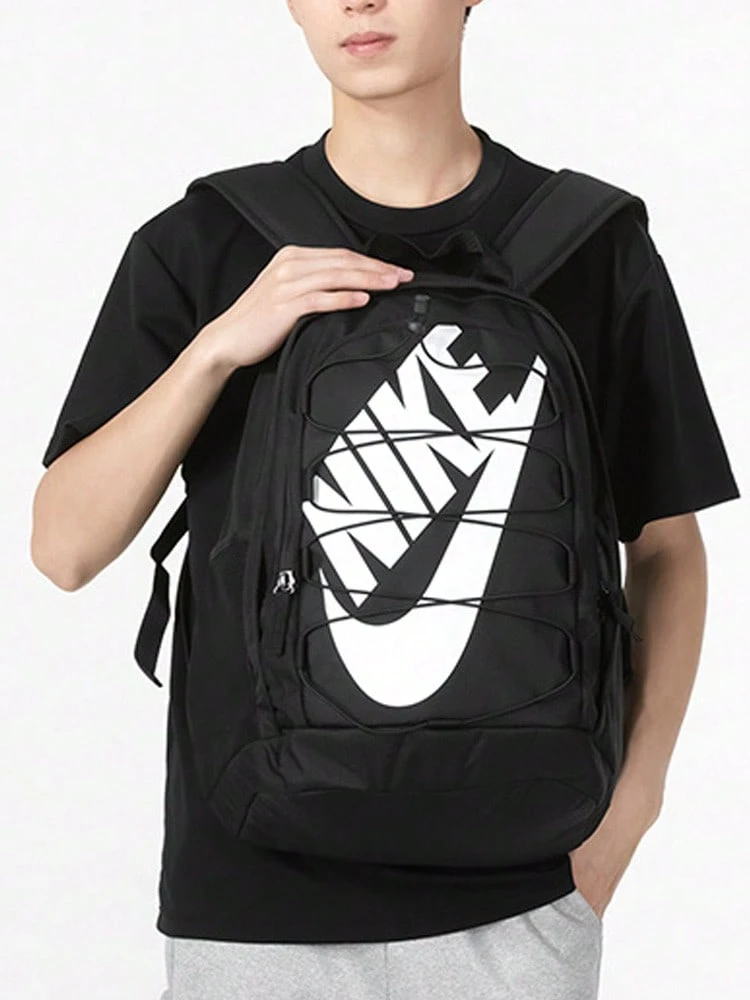 Nike Hayward Lace-Up Logo Fabric Sporty Backpack/Shoulder Bag, Regular Style, Unisex, Black - Black - View 1