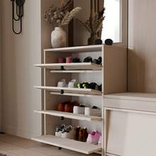 2 In 1 Natural Oak 4 Drawer Dresser & Hidden Flip Shoe Cabinet, Slim 36cm Depth Narrow Storage Chest 66*36*85cm, Space Saving Multi-Layer Shoe Rack Organizer, Minimalist Dust-Proof Storage Furniture For Entryway Hallway Small Bedroom Apartment - Multicolor - View 3