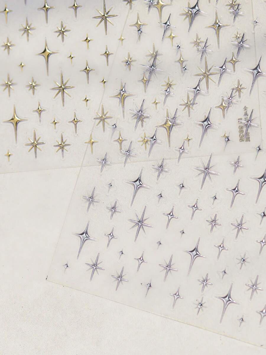 1 Metal Hot Stamping Nail Art Charm Sticker, New Colorful And Versatile, Fashionable And Sweet Nail Art Sticker, Colorful Star Decoration Sticker DIY Nail Stickers - Gold - View 1