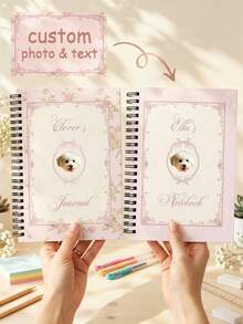 Customized Pet Photo Notebook, Crushed Flower Vintage Border, Cat And Dog Head Coil Notebook, Can Print Personalized Name, Pet Owner's Commemorative Gift, Girl-Style Student Stationery, Back-To-School Gift - Multicolor - View 2