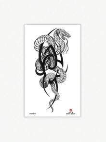 1pc Y2K Style Tattoo, Snake, Lotus Flower, Floral Animal Tattoo, Temporary Tattoo Sticker, Waterproof And Sweat-Resistant, Washable, Non-Reflective, Simulated Tattoo Effect For Arms, Legs, Shoulders, Chest, Back, Suitable For Fashion-Forward People, Lasts 3 To 5 Days - Black - View 5