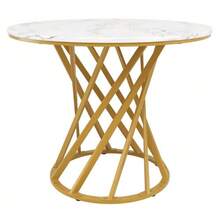 Dining Table Set (5-Piece), Dining Table Set With 4 Chairs, Modern Kitchen Table Set, Round Kitchen Table With 80 Cm Diameter And Gold Metal Legs, White MDF Tabletop, Dark Grey Velvet Dining Chairs - 彩色 - 查看 9