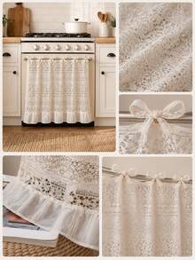 Vintage Lace Oven Door Curtain, 100% Polyester Kitchen Stove Cover With 6 Tie Straps, Decorative Ruffled Oven Handle Curtain For Farmhouse Kitchen Decor, 29.9 X 21.3 In - Multicolor - View 6