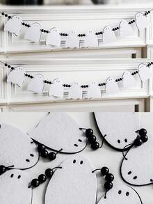 1pc Halloween White Ghost Beaded Garland Ghost Banner Cute Ghost Garland Ghost Hanging Decor Scary Ghost Decoration Fireplace Wall Hanging Door Window Hallway Party Supplies Haunted House Home Decor Seasonal White Ghost Garland Party Supplies Home Decor - Banner Decoration C - View 8