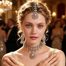 Fashionable Faux Pearl & Rhinestone Necklace And Earrings Set, Suitable For Daily Wear - Jewelry Set - View 8