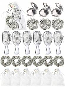Brodark 5pcs/30pcs Gold, Pink, Silver Party Gift Comb Mirror Set, Rose Portable Mirror Travel Pocket Mirror Flip Cover Folding Square Small Comb Hair Tie Drawstring Bag Thank You Card Paper Single Bride Gift Birthday Party Overnight Celebration Gift Fun Creative Gift - Comb + Mirror + Hair Tie - View 8
