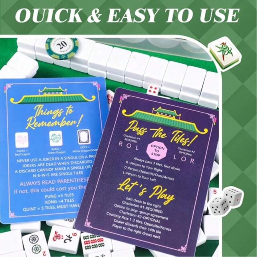 4pcs Mahjong Rules Quick Reference Cards, Mahjong Beginner Fast Reference Guide Cards - C - View 1