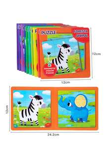 9/16pcs Magnetic Paper Cartoon Animal Puzzle, Children's Educational Puzzle Busy Book, Progressive Puzzle Logic Thinking Brain Development Educational Toy, Suitable For Boys And Girls - Multicolor - View 4