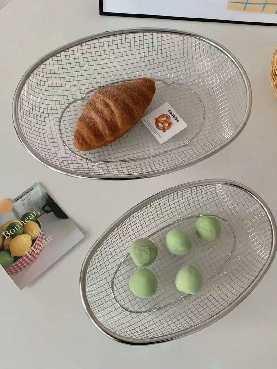Stainless Steel Mesh Oval Basket, Strainer, Oil Filter, Snack Basket, Vegetable And Fruit Washing Basket, Storage Basket - Multicolor - View 1