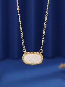 1pc Oval Crystal Cluster Clavicle Chain Necklace - Multicolor - View 2