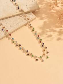 1 Stück Dopamin bunte Strass-Quasten Schlüsselbein-Kette, modische Luxus-Halskette für Damen, geeignet für tägliches Tragen, Verabredungen und Urlaub, handgefertigte Kette, nach Länge geschnitten, die Anzahl und Farbanordnung der Strasssteine sind zufällig - Verschiedenfarbig - Übersicht 3