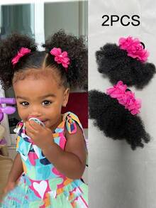2PCS African Small Curls With Bubble Hair And Ponytail Wig For Children - 黑色 - 查看 12
