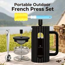 EcoNymphal 12oz/350ml 34oz/1000ml French Press Coffee Pot Heat-Resistant Glass Teapot With Spoon And Brush Suitable For Cold Brew Coffee, Backyard BBQ, RV, Hiking, Kitchen Travel Gift - Black - View 2