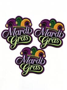 1pc/2pcs/3pcs/4pcs/7pcs Mardi Gras Script Patch Celebration Jester Hat Embroidered Iron-On - Multicolor - View 8