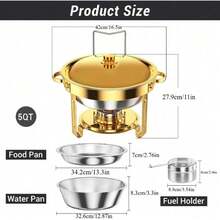 1/2/4/6 Gold Stainless Steel Insulated Dining Stove Banquet Buffet Catering Food Insulated Container with Lid for Wedding New Year Party, Cooking Only - Übersicht 7