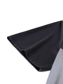 Men's Asymmetric Color Block Collar Polo Shirt, Black And White Diagonal Split Design Short Sleeve, Suitable For Casual And Business Occasions - Army Green - View 3