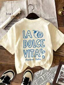 Tween Girl Casual Fun Print Crew Neck Pullover Short Sleeve T-Shirt Summer Top - Apricot - View 2