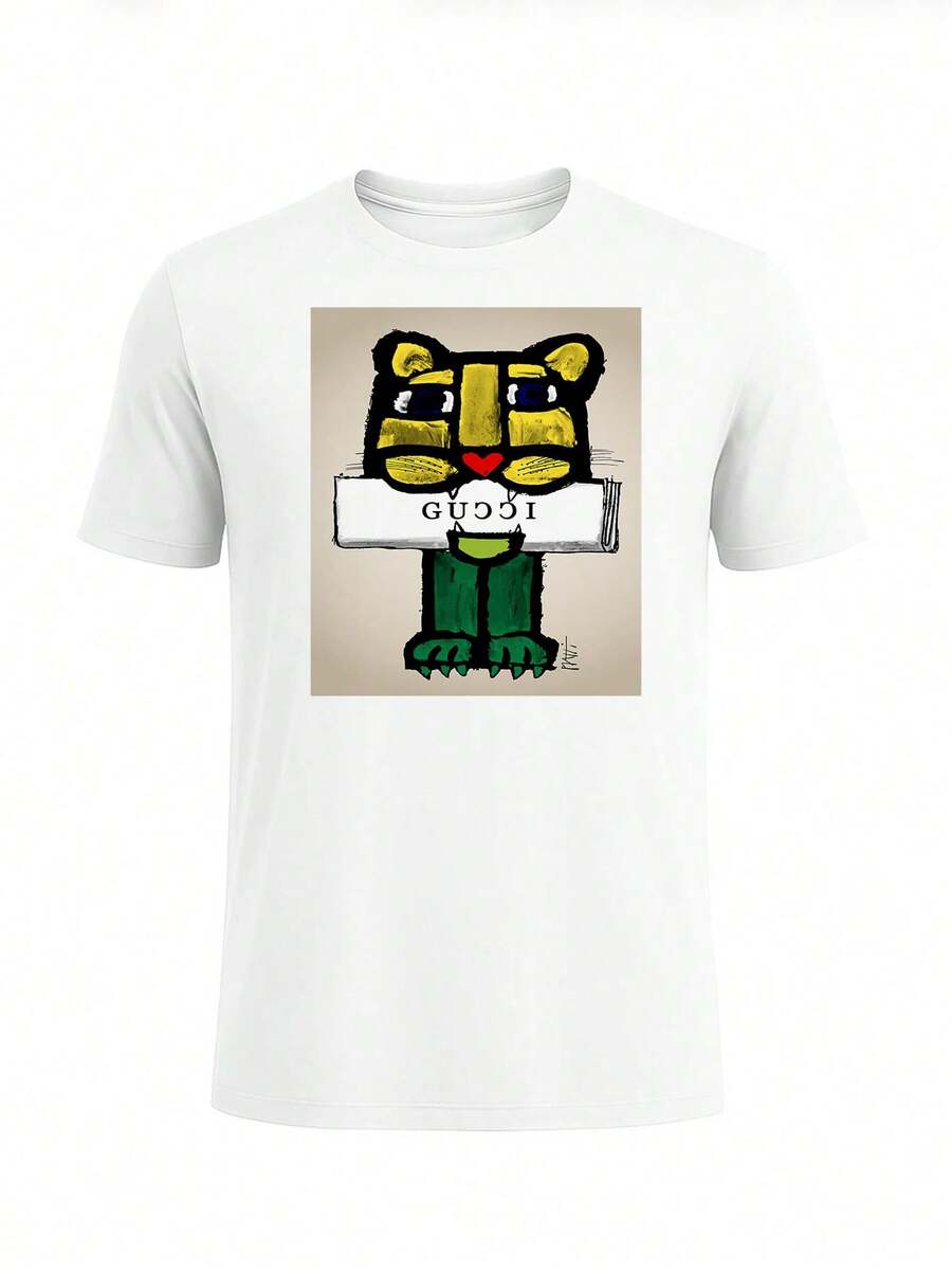 Men Athletic Print T-Shirt Cotton Tee - 白色 - 查看 1