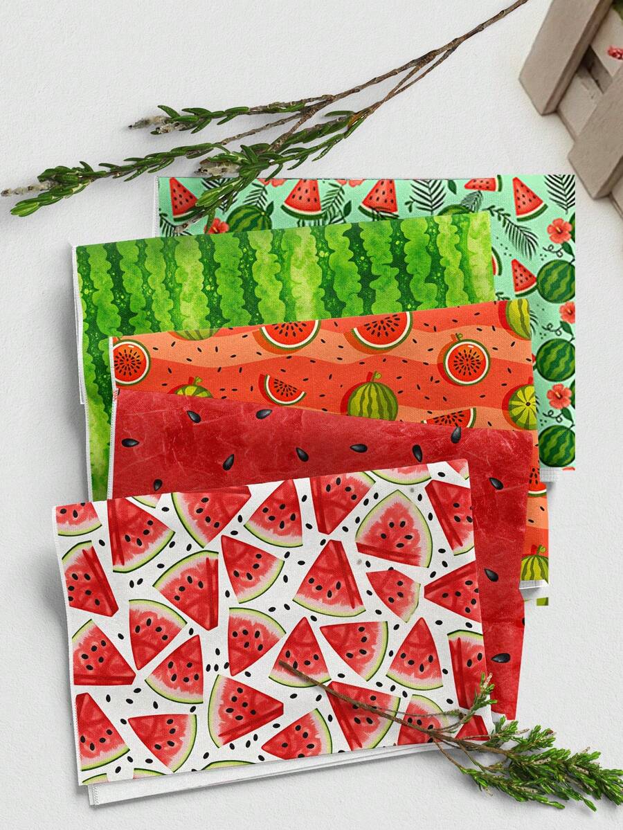 1pc New Watermelon Print Quilted Polyester Fabric, Soft Slightly Stretchy, Pre-Cut 50x145/100x145/145x200cm, DIY Craft Fabric For Garment Making Doll Clothes Quilting Gift Wrapping Sewing Projects, Hand Wash Only - 06 Watermelon - View 1