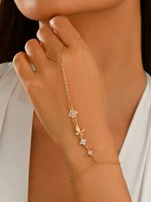 1pc French Gentle Style Flower Butterfly Clover Decor Finger Bracelet Fashion Minimalist Women's Hand Jewelry Suitable For Daily Wear, Beach Vacation, Date, Party, Music Festival - Multicolor - View 1