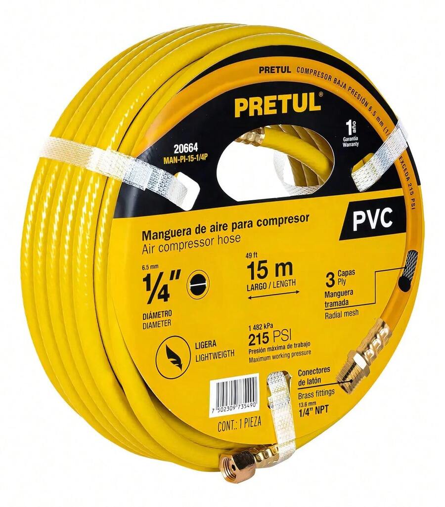 Pvc Hose For Compressor, 15 X 1/4, Pretul 20664 Yellow Color - Yellow - View 1