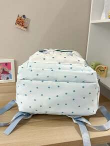 Blue & White Star Heart Backpack, Girl's Musical Note Embroidery School Bag, Birthday Gift Commuter Backpack For Middle & High School Students - Blue - View 7