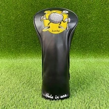 Fun Cartoon Ball Golf Club Headcover / PU Material With Soft Fleece Lining / Standard Universal Size / Golf Club Head Cover / Summer Sports Accessory - Black - View 4