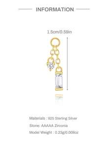 1件 925純銀長方形鏈條吊墜飾品 精緻垂墜式扣環耳飾 極簡風立方鋯石耳垂穿孔飾品 手作女性禮物 - 款式1 - 查看 7