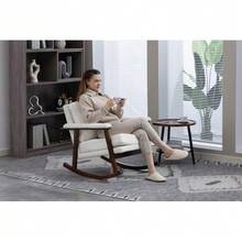 Sillón auxiliar de estilo moderno de mediados de siglo, mecedora con estructura de madera, sillón tapizado, silla de lectura para dormitorio y jardín de invierno. - Blanco - Ver 3