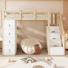 Loft Bed 90 X 200 Cm With Storage Drawers, Multi-Tiered Shelf, Ladder. With Storage Drawers. - Wood - View 5