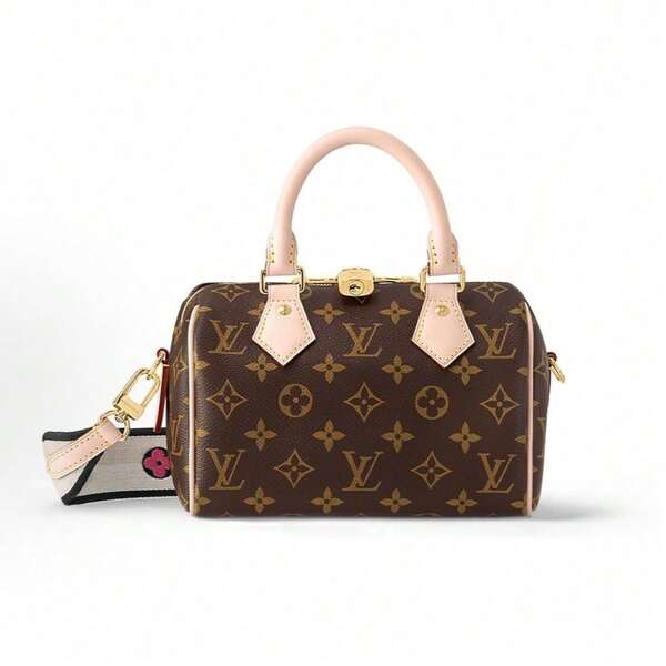 Bolso LOUIS VUITTON Speedy 20 Classic Monogram con bandolera ajustable y desmontable, ribete de lona y piel, tipo almohada, para mujer, color marrón