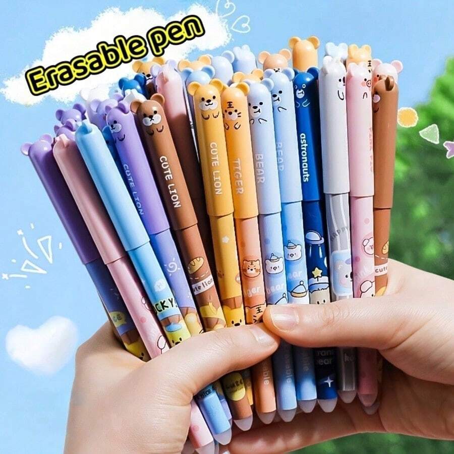 34pcs Set [4 Pens + 30 Refills] / 24pcs Set [4 Pens + 20 Refills] Erasable Gel Pen Set 0.5mm Fine Tip, Stationery Back To School, First Day Of School - Multicolor - View 1