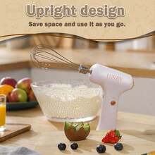 1pc Single-Head Mixer, Egg Whipper And Milk Frother, USB Rechargeable, Quickly Whips Cream And Egg Whites, Creates Fluffy And Fluffy Cake Bases, A Labor-Saving, Exquisite And Stylish Small Appliance. - White Cordless Egg Beater - View 10