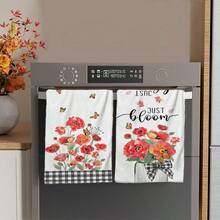 2/4/48pcs Red Floral Butterfly Pattern Printed Kitchen Towels - Ultra Soft, Highly Absorbent Polyester Dish Cloths And Hand Towels, Perfect For Holiday Decor, Kitchen Decor, Party Decor. - Multicolor - View 8
