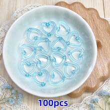 100pcs 14mm Acrylic Solid Hollow Heart Beads,Transparent Opaque Loose Beads For Jewelry Making,DIY Bracelet, Phone Strap, Necklace, Earrings, Keychain Crafts,Phone Charm,Craft Supplies For Adults - Multicolor - View 15