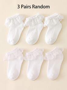 3 pares de calcetines cortos de encaje para bebé niña, estilo aleatorio, calcetines de encaje blanco, calcetines para niños pequeños, suministros para bebés, decoración para bautizo de bebé, calcetines de estilo princesa linda - Blanco - Ver 9