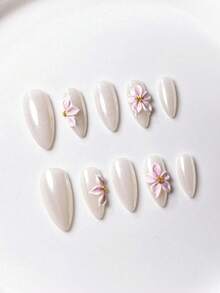 10 piezas de uñas postizas ovaladas con degradado, estilo minimalista versátil y cool girl - Multicolor - Ver 11
