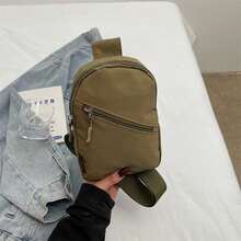 極簡純色迷你斜挎胸包，輕量尼龍小背包女款，休閒運動手機腰包，適合日常使用 - A - 查看 7