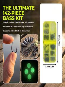 GOTURE 1 Set Folding Small Box Fishing Gear Accessories Kit - Carbon Steel + PVC Material, Glow-In-The-Dark Black & Yellow Color, Portable Storage Box, Suitable For Lakes And Rivers - Universal Curved Mouth Lure Design, Suitable For Bass/Black Bass - Multicolor - View 4