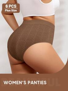 6pcs Women Plus Size High Waist Panties Triangle Briefs Jacquard Design Elegant Soft Breathable - Multicolor - View 4