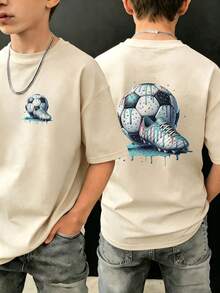 Tween Boy Casual Fun Graphic Print Crew Neck Pullover Short Sleeve T-Shirt Summer Top - Apricot - View 2