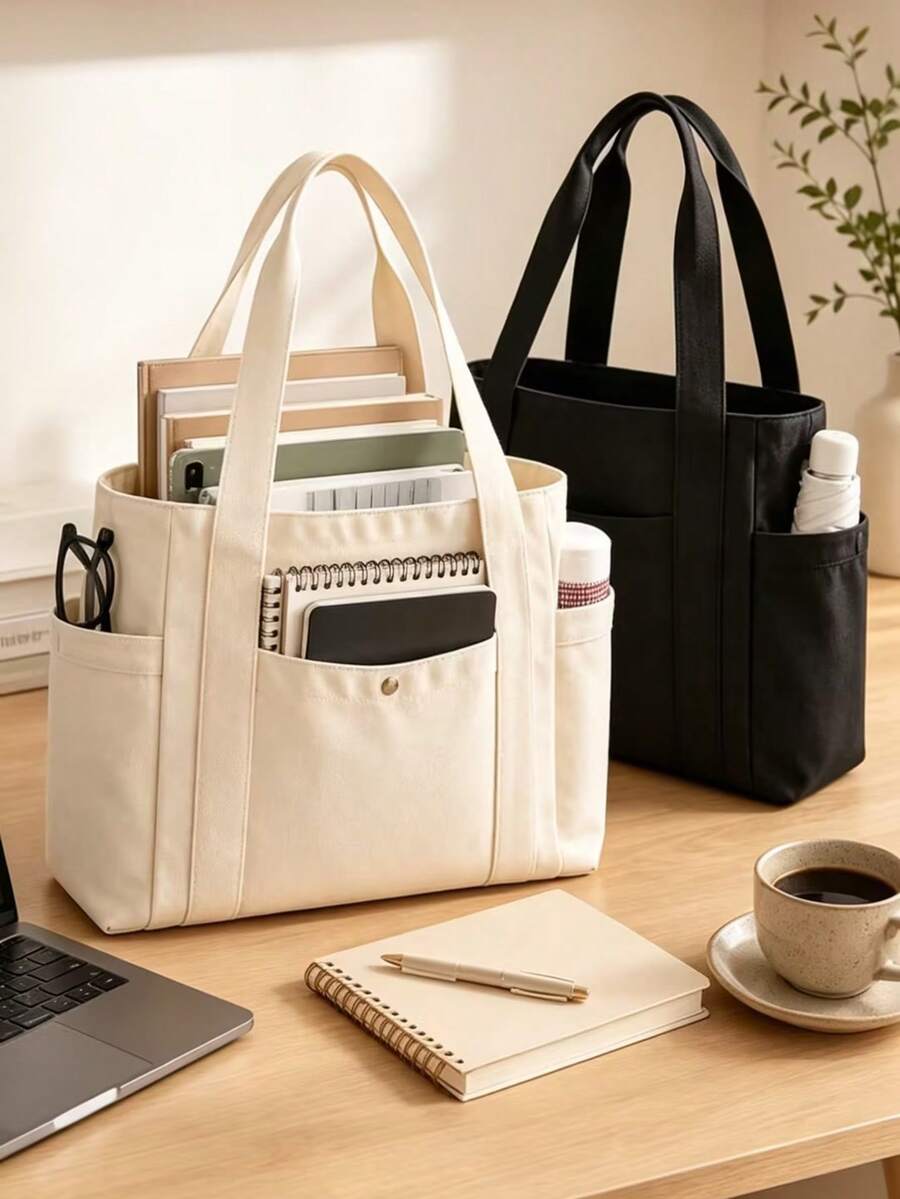Thickened Canvas Tote Bag, Large Capacity, Shoulder Bag, High Aesthetic, Versatile, Artistic Student Commuter Bag - Multicolor - View 1