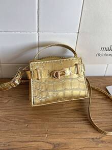 New Crocodile Pattern Clasp Small Square Bag Niche Design Fashion Handbag Crossbody Bag Top Handle Commuting Bag Shoulder Bag Crossbody Bag - Multicolor - View 14