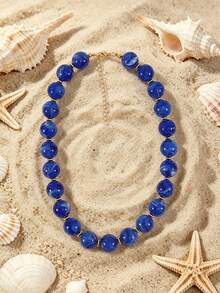 1pc European & American Bohemian Geometric Acrylic Round Bead Cloud Effect Beaded Necklace For Women, Summer Beach Vacation - Beaded Necklace - View 30