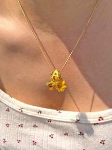1pc Lucky Bee & Flower Letter Charm Necklace, Cute Bee & Flower Bracelet, English Name Letter Necklace - Gold - View 3